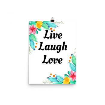 Poster Watercolor Pink Yellow Blue Flowers Live Laugh Love Portrait Print - Add Your Own 3 Words Text - Personalize Customize