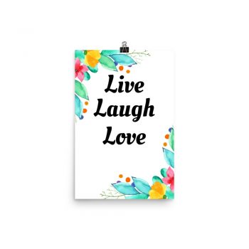 Poster Watercolor Pink Yellow Blue Flowers Live Laugh Love Portrait Print - Add Your Own 3 Words Text - Personalize Customize