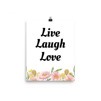 Poster Watercolor Pink Yellow Flowers Beige Green Leaves Live Laugh Love Wall Art Portrait Print - Add Your Own 3 Words Text - Personalize Customize