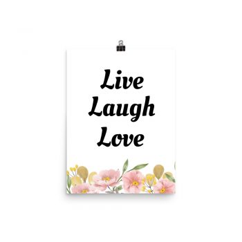 Poster Watercolor Pink Yellow Flowers Beige Green Leaves Live Laugh Love Wall Art Portrait Print - Add Your Own 3 Words Text - Personalize Customize