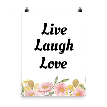 Poster Watercolor Pink Yellow Flowers Beige Green Leaves Live Laugh Love Wall Art Portrait Print - Add Your Own 3 Words Text - Personalize Customize