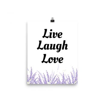 Poster Watercolor Purple Lilac Lavender Flowers Live Laugh Love Portrait Print - Add Your Own 3 Words Text - Personalize Customize