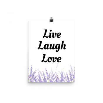 Poster Watercolor Purple Lilac Lavender Flowers Live Laugh Love Portrait Print - Add Your Own 3 Words Text - Personalize Customize