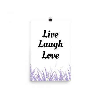 Poster Watercolor Purple Lilac Lavender Flowers Live Laugh Love Portrait Print - Add Your Own 3 Words Text - Personalize Customize