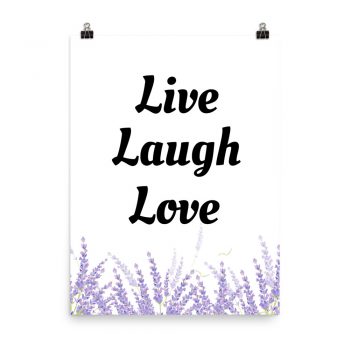 Poster Watercolor Purple Lilac Lavender Flowers Live Laugh Love Portrait Print - Add Your Own 3 Words Text - Personalize Customize