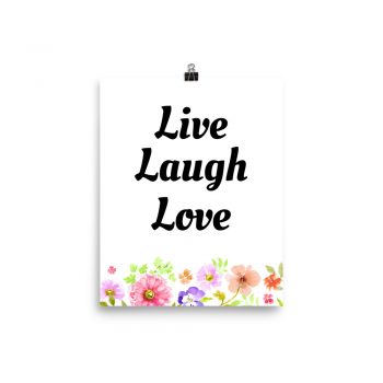 Poster Watercolor Purple Pink Orange Flowers Live Laugh Love Wall Art Portrait Print - Add Your Own 3 Words Text - Personalize Customize