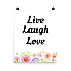 Poster Watercolor Purple Pink Orange Flowers Live Laugh Love Wall Art Portrait Print - Add Your Own 3 Words Text - Personalize Customize