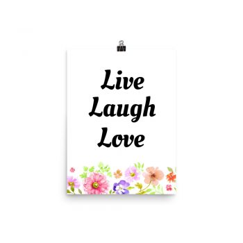 Poster Watercolor Purple Pink Orange Flowers Live Laugh Love Wall Art Portrait Print - Add Your Own 3 Words Text - Personalize Customize