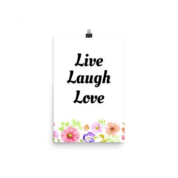 Poster Watercolor Purple Pink Orange Flowers Live Laugh Love Wall Art Portrait Print - Add Your Own 3 Words Text - Personalize Customize