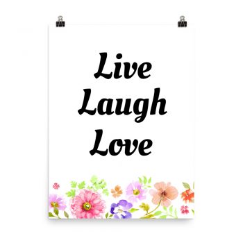 Poster Watercolor Purple Pink Orange Flowers Live Laugh Love Wall Art Portrait Print - Add Your Own 3 Words Text - Personalize Customize