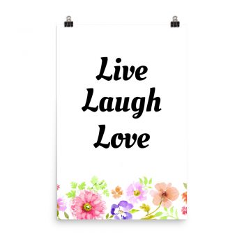 Poster Watercolor Purple Pink Orange Flowers Live Laugh Love Wall Art Portrait Print - Add Your Own 3 Words Text - Personalize Customize