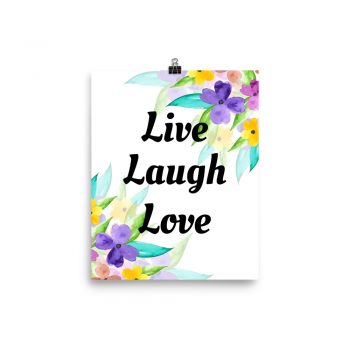 Poster Watercolor Purple Pink Yellow Flowers Live Laugh Love Wall Art Portrait Print - Add Your Own 3 Words Text - Personalize Customize