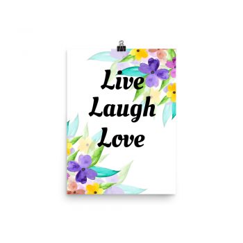 Poster Watercolor Purple Pink Yellow Flowers Live Laugh Love Wall Art Portrait Print - Add Your Own 3 Words Text - Personalize Customize