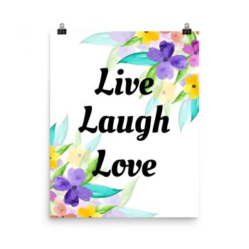 Poster Watercolor Purple Pink Yellow Flowers Live Laugh Love Wall Art Portrait Print - Add Your Own 3 Words Text - Personalize Customize