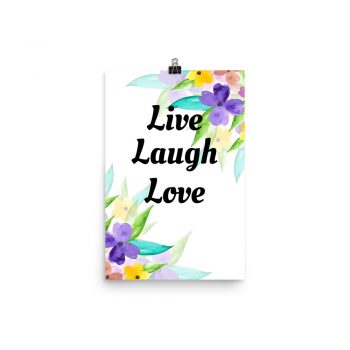 Poster Watercolor Purple Pink Yellow Flowers Live Laugh Love Wall Art Portrait Print - Add Your Own 3 Words Text - Personalize Customize