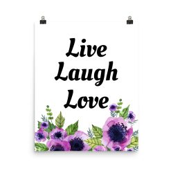 Poster Watercolor Purple Poppy Flowers Live Laugh Love Wall Art Portrait Print - Add Your Own 3 Words Text - Personalize Customize