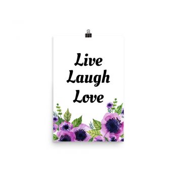 Poster Watercolor Purple Poppy Flowers Live Laugh Love Wall Art Portrait Print - Add Your Own 3 Words Text - Personalize Customize