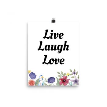 Poster Watercolor Purple Red Yellow Flowers Live Laugh Love Wall Art Portrait Print - Add Your Own 3 Words Text - Personalize Customize