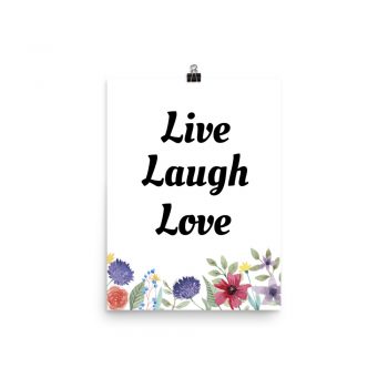 Poster Watercolor Purple Red Yellow Flowers Live Laugh Love Wall Art Portrait Print - Add Your Own 3 Words Text - Personalize Customize