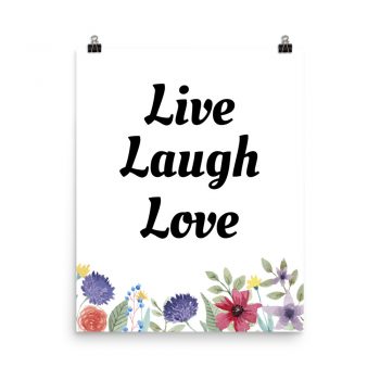 Poster Watercolor Purple Red Yellow Flowers Live Laugh Love Wall Art Portrait Print - Add Your Own 3 Words Text - Personalize Customize