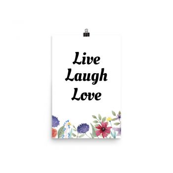 Poster Watercolor Purple Red Yellow Flowers Live Laugh Love Wall Art Portrait Print - Add Your Own 3 Words Text - Personalize Customize