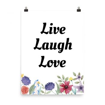 Poster Watercolor Purple Red Yellow Flowers Live Laugh Love Wall Art Portrait Print - Add Your Own 3 Words Text - Personalize Customize