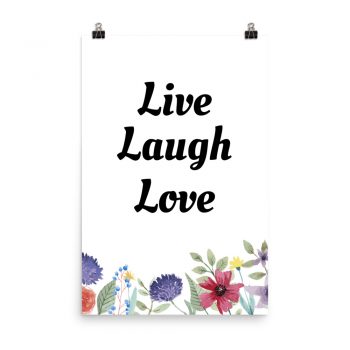 Poster Watercolor Purple Red Yellow Flowers Live Laugh Love Wall Art Portrait Print - Add Your Own 3 Words Text - Personalize Customize