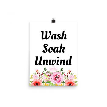 Poster Watercolor Red and Pink Flowers Wash Soak Unwind Portrait Print - Add Your Own 3 Words Text - Personalize Customize