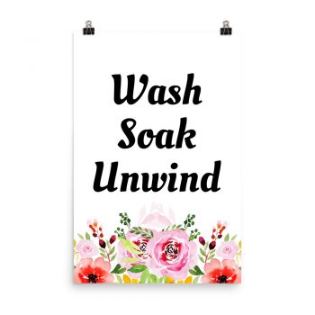 Poster Watercolor Red and Pink Flowers Wash Soak Unwind Portrait Print - Add Your Own 3 Words Text - Personalize Customize