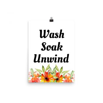 Poster Watercolor Red Orange Flowers Wash Soak Unwind Wall Art Portrait Print - Add Your Own 3 Words Text - Personalize Customize