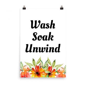 Poster Watercolor Red Orange Flowers Wash Soak Unwind Wall Art Portrait Print - Add Your Own 3 Words Text - Personalize Customize