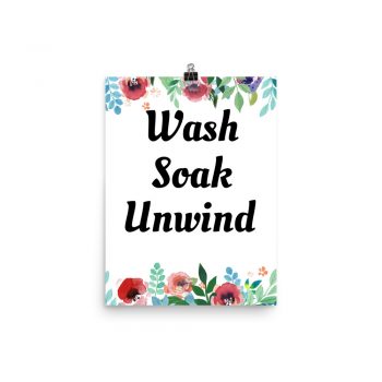 Poster Watercolor Red Rose Pink Flowers Green Blue Leaves Wash Soak Unwind Wall Art Portrait Print - Add Your Own 3 Words Text - Personalize Customize