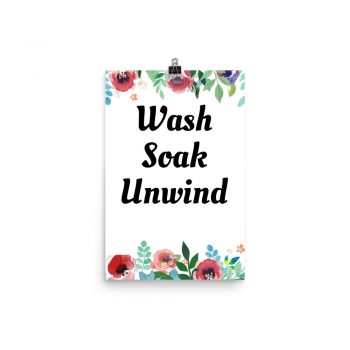 Poster Watercolor Red Rose Pink Flowers Green Blue Leaves Wash Soak Unwind Wall Art Portrait Print - Add Your Own 3 Words Text - Personalize Customize