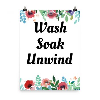 Poster Watercolor Red Rose Pink Flowers Green Blue Leaves Wash Soak Unwind Wall Art Portrait Print - Add Your Own 3 Words Text - Personalize Customize