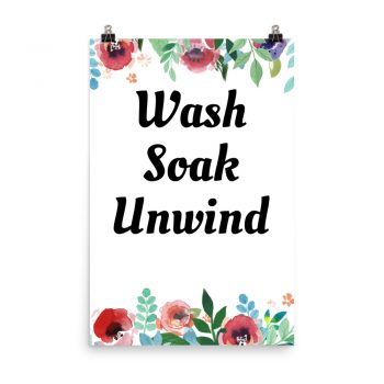 Poster Watercolor Red Rose Pink Flowers Green Blue Leaves Wash Soak Unwind Wall Art Portrait Print - Add Your Own 3 Words Text - Personalize Customize