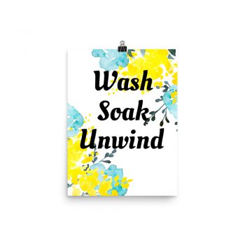 Poster Watercolor Turquoise Blue Yellow Flowers Wash Soak Unwind Wall Art Portrait Print - Add Your Own 3 Words Text - Personalize Customize