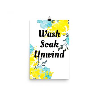 Poster Watercolor Turquoise Blue Yellow Flowers Wash Soak Unwind Wall Art Portrait Print - Add Your Own 3 Words Text - Personalize Customize