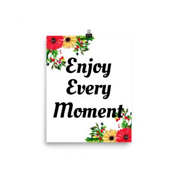 Poster Watercolor White Red Poppy Flowers Enjoy Every Moment Portrait Print - Add Your Own 3 Words Text - Personalize Customize