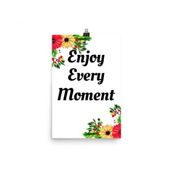 Poster Watercolor White Red Poppy Flowers Enjoy Every Moment Portrait Print - Add Your Own 3 Words Text - Personalize Customize