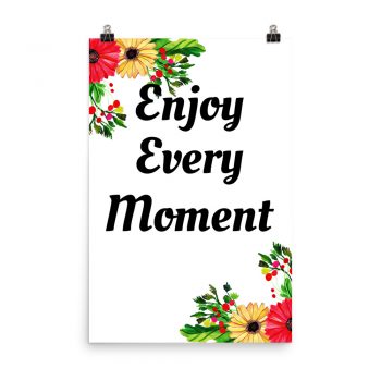 Poster Watercolor White Red Poppy Flowers Enjoy Every Moment Portrait Print - Add Your Own 3 Words Text - Personalize Customize