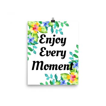 Poster Watercolor Yellow Blue Green Flowers Enjoy Every Moment Portrait Print - Add Your Own 3 Words Text - Personalize Customize