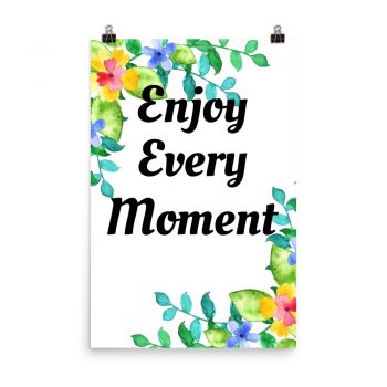 Poster Watercolor Yellow Blue Green Flowers Enjoy Every Moment Portrait Print - Add Your Own 3 Words Text - Personalize Customize