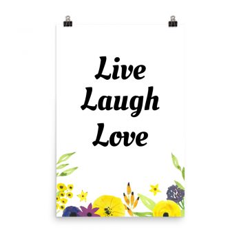 Poster Watercolor Yellow Purple Flowers Live Laugh Love Wall Art Portrait Print - Add Your Own 3 Words Text - Personalize Customize