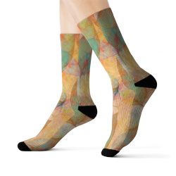 Socks Colorful Leaves Leaf Blue Pink Beige Cream Brown Art Print Old Antique Vintage