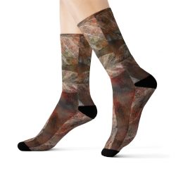 Socks Colorful Leaves Leaf Print Grey Beige Cream Brown Nature Art Print Old Antique Vintage
