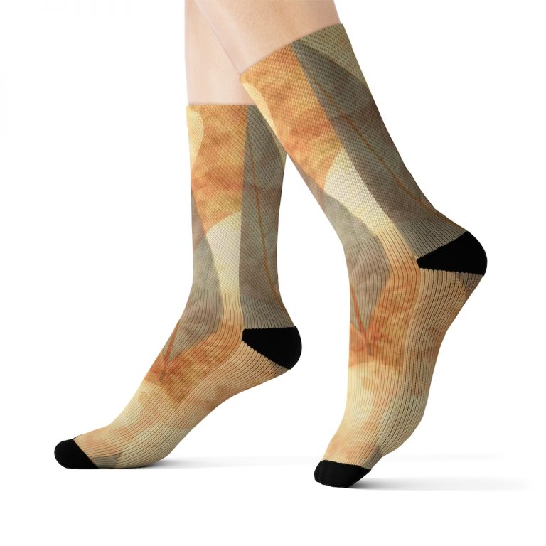 Socks Leaves Leaf Print Blue Beige Cream Nature Art Print Old Antique Vintage