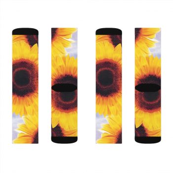 Socks Sunflowers Flower Art Print Old Antique Vintage Blue Yellow Brown