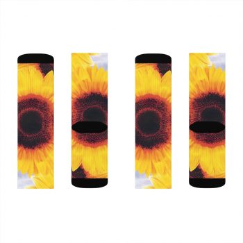 Socks Sunflowers Flower Art Print Old Antique Vintage Blue Yellow Brown