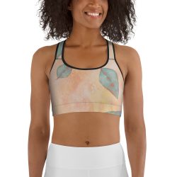 Sports Bra Colorful Blue Leaves Leaf Beige Cream Coral Brown Art Print Old Antique Vintage