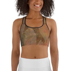 Sports Bra Colorful Leaf Copper Brown Beige Nature Art Print Old Antique Vintage